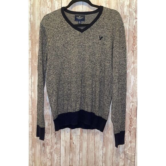 American Eagle Men’s Embroidery Logo Marled Knit V-Neck Sweater size Small - Picture 1 of 9